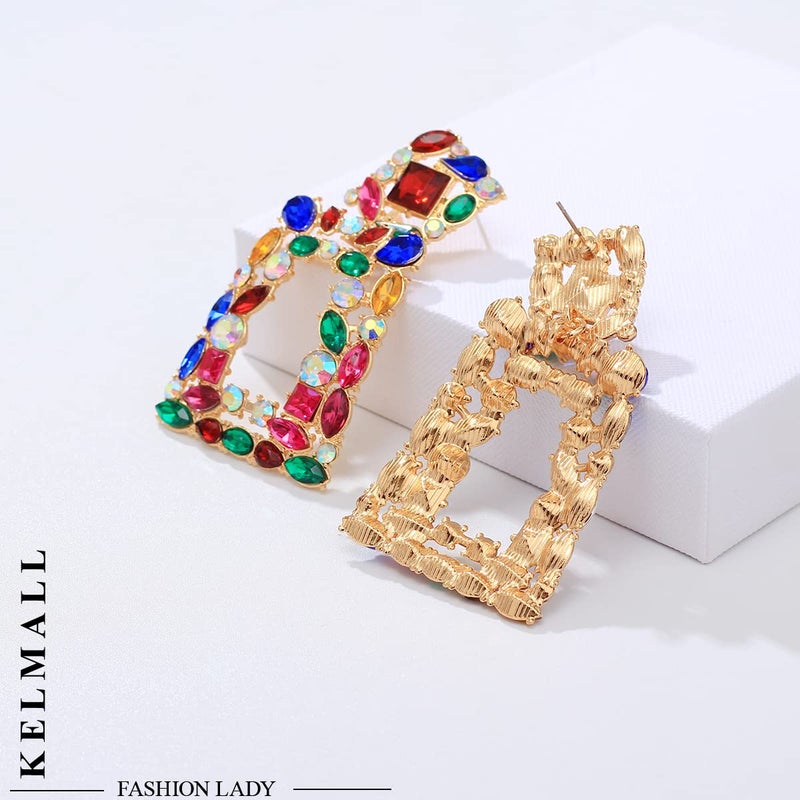 KELMALL Chunky Geometric Rhinestone Dangle Earrings for Women â€“ Bold Rectangle Statement Drop Earrings, Gift-Boxed Fashion Jewelry - Image 5